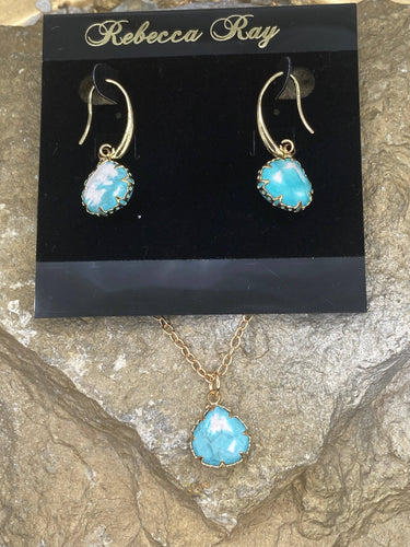 Pronged Blue Necklace and Earring Set